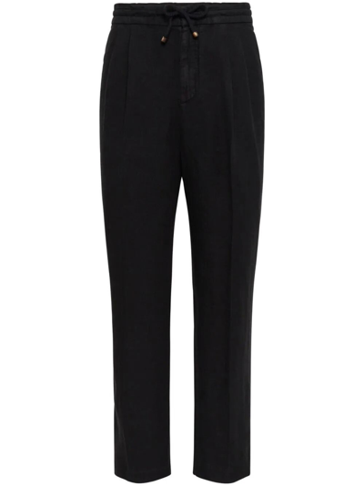 Shop Brunello Cucinelli Garment-dyed Leisure Fit Pants With Drawstring And In Black  