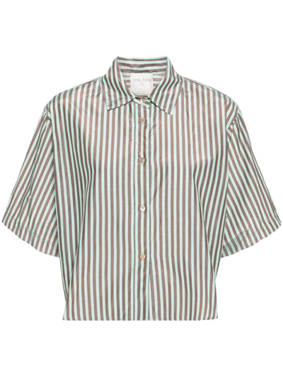 Shop Forte Forte Striped `chic Taffetas` Half Sleeve Boxy Shirt In Green