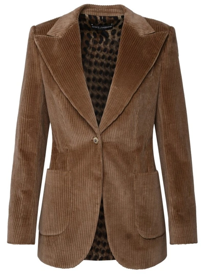Shop Dolce & Gabbana Beige Corduroy Blazer In Brown