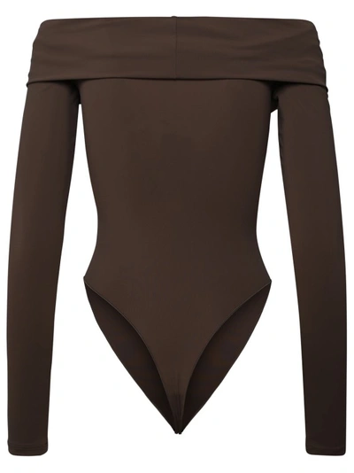 Shop The Andamane Kendall Taupe Nylon Bodysuit In Black