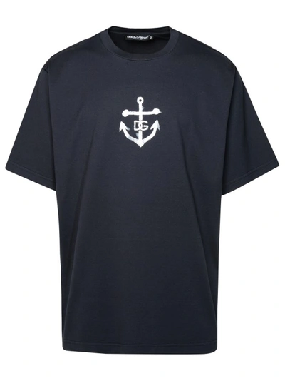Shop Dolce & Gabbana Navy Cotton T-shirt In Black