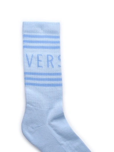 Shop Versace Light Blue Organic Cotton Socks