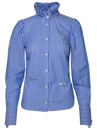 Shop Msgm Striped Cotton Shirt In Blue