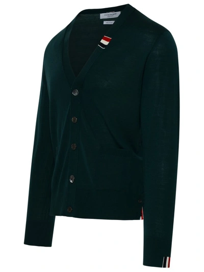 Shop Thom Browne Green Wool Cardigan In Black
