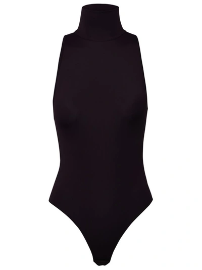 Shop The Andamane Norah Plum Nylon Bodysuit In Black