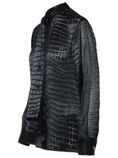 Shop Versace Croco' Black Silk Blend Shirt