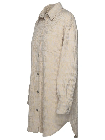 Shop Moschino Logo Beige Cotton Blend Dress In Neutrals
