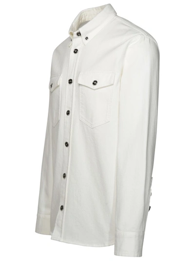 Shop Versace Denim Shirt In White Cotton
