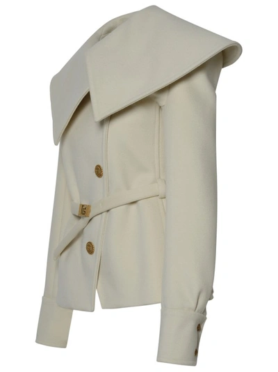 Shop Balmain Cream Wool Short Coat In Grey