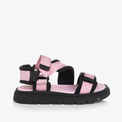 Shop Dolce & Gabbana Girls Pink Velcro Strap Sandals