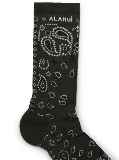 Shop Alanui Green Cotton Socks In Black