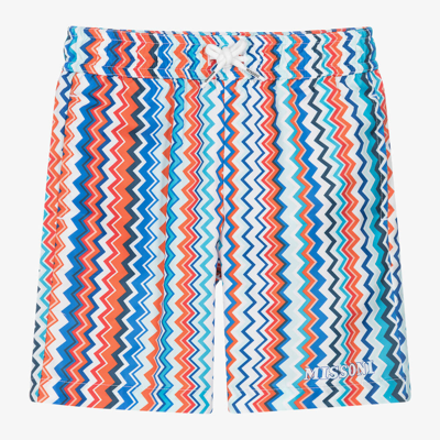 Shop Missoni Boys Blue Zigzag Swim Shorts
