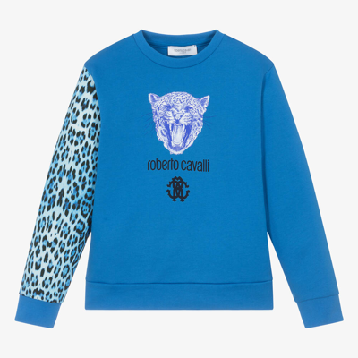 Shop Roberto Cavalli Teen Boys Blue Tiger Monogram Sweatshirt