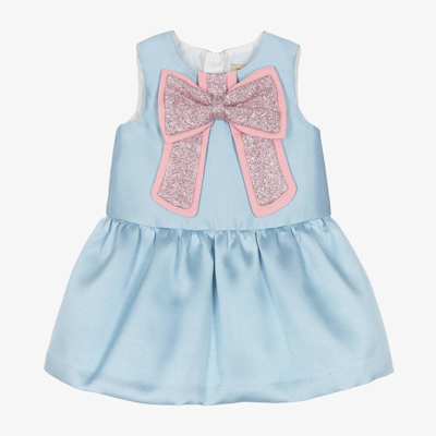 Shop Hucklebones London Baby Girls Blue Satin Bow Dress