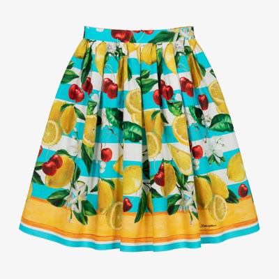 Shop Dolce & Gabbana Girls Blue Lemon & Cherries Cotton Skirt