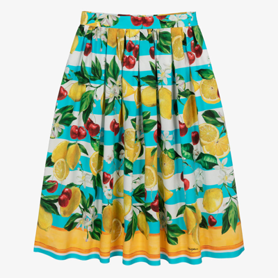 Shop Dolce & Gabbana Teen Girls Blue Lemon & Cherries Cotton Skirt
