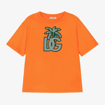 Shop Dolce & Gabbana Boys Orange Cotton Palm Tree T-shirt