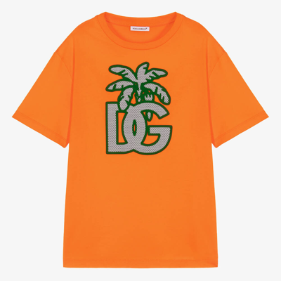 Shop Dolce & Gabbana Teen Boys Orange Cotton Palm Tree T-shirt