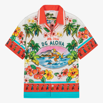 Shop Dolce & Gabbana Teen Boys Red Hawaiian Cotton Shirt