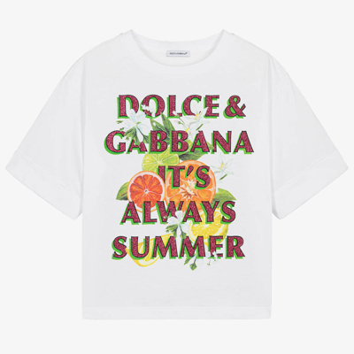 Shop Dolce & Gabbana Teen Girls White Italian Holiday Cotton T-shirt