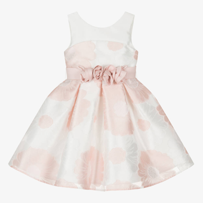 Shop Abel & Lula Girls White Organza Floral Jacquard Dress In Pink