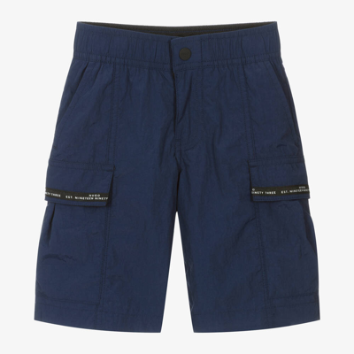 Shop Hugo Boys Navy Blue Cargo Shorts