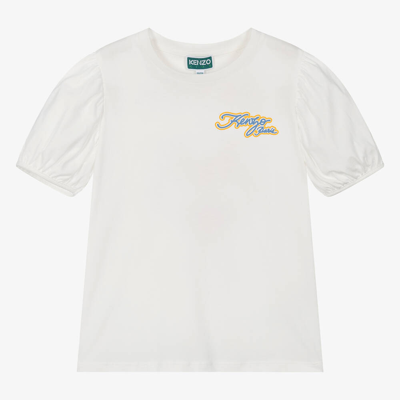 Shop Kenzo Kids Teen Girls Ivory Cotton Tiger T-shirt