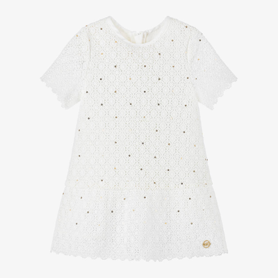 Shop Michael Kors Girls Ivory Cotton Lace Dress