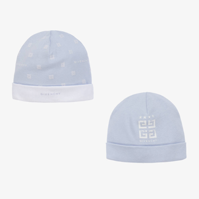 Shop Givenchy Baby Pale Blue Cotton Hats (2 Pack)