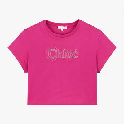 Shop Chloé Teen Girls Pink Embroidered Cotton T-shirt