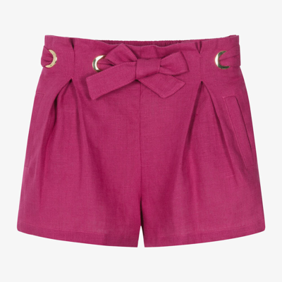 Shop Chloé Girls Magenta Pink Linen Shorts