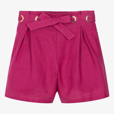 Shop Chloé Teen Girls Magenta Pink Linen Shorts