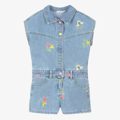 Shop Billieblush Girls Blue Denim Embroidered Playsuit