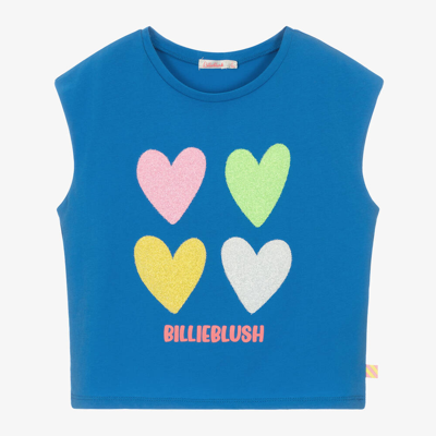 Shop Billieblush Girls Blue Organic Cotton Hearts T-shirt