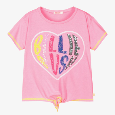 Shop Billieblush Girls Pink Sequin Heart Cotton T-shirt