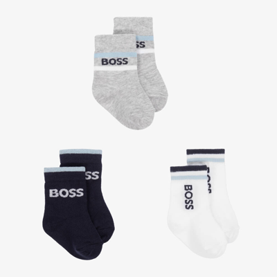 Shop Hugo Boss Boss Baby Boys Blue Cotton Socks (3 Pack)