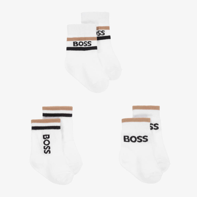 Shop Hugo Boss Boss Baby Boys White Cotton Socks (3 Pack)