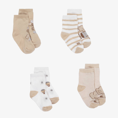 Shop Mayoral Newborn Baby Beige Cotton Socks (4 Pack)
