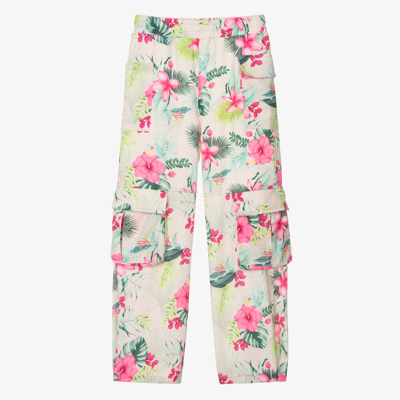 Shop Monnalisa Teen Girls Beige Floral Cargo Trousers