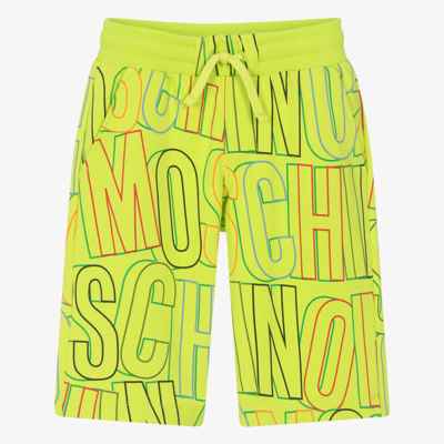 Shop Moschino Kid-teen Teen Boys Green Graphic Cotton Shorts