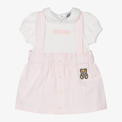 Shop Moschino Baby Girls Pink Striped Cotton Skirt Set
