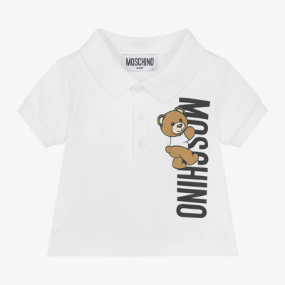 Shop Moschino Baby Baby Boys White Cotton Bear Polo Shirt