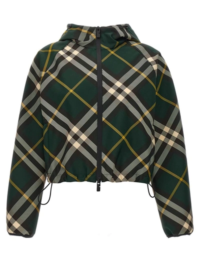 Shop Burberry Check Crop Jacket In Green