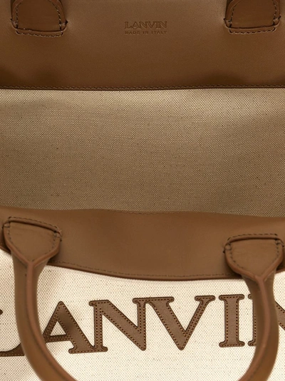 Shop Lanvin Logo Canvas Shopping Bag In Beige