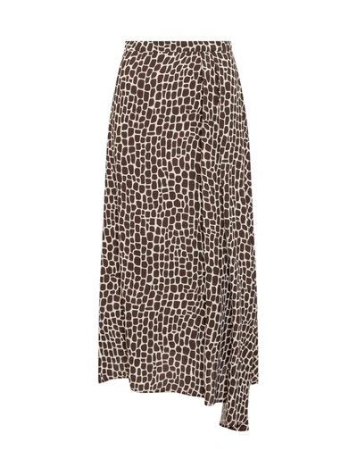Shop Msgm Asymmetrical Long Skirt With Print In Brown