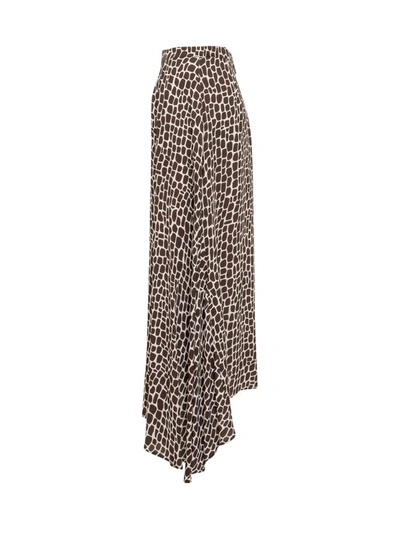 Shop Msgm Asymmetrical Long Skirt With Print In Brown