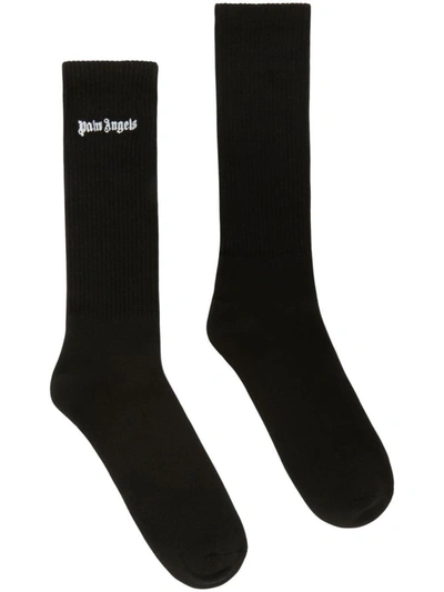 Shop Palm Angels Logo-embroidered Calf Socks In Black White