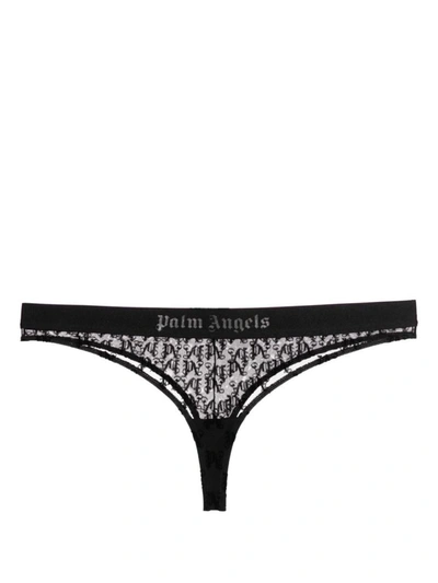 Shop Palm Angels Monogram-motif Lace Thong In Black Black