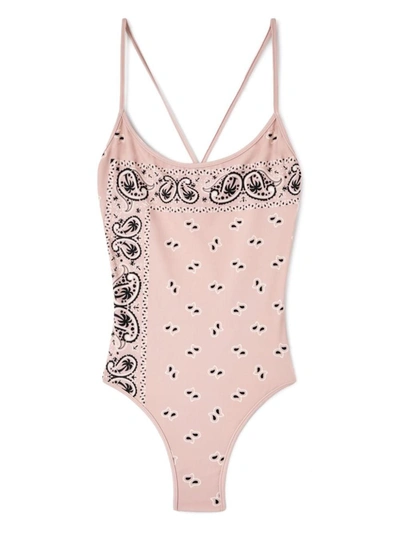 Shop Palm Angels Paisley-print Criss-cross Swimsuit In Pink Pink