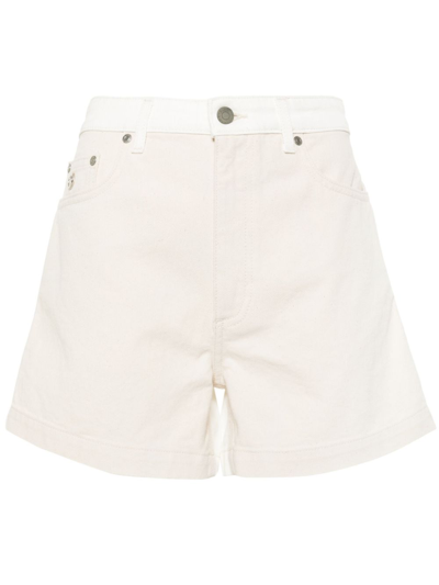 Shop Stella Mccartney Neutral High Rise Denim Cotton Shorts In Neutrals